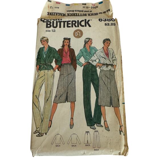 Quick Butterick Sewing Pattern 6380 Jacket Pant Skirt Top Size 12 - Picture 1 of 5